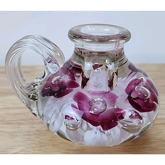 Set Of 2 1990 Vintage Gibson Art Blown Glass Candlestick Holders Paperweights - Picture 3 of 10